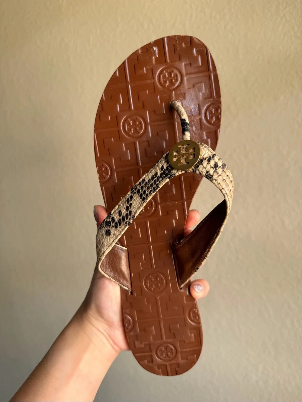 Tory Burch Snake Print Thora Leather Flip Flip Sandals